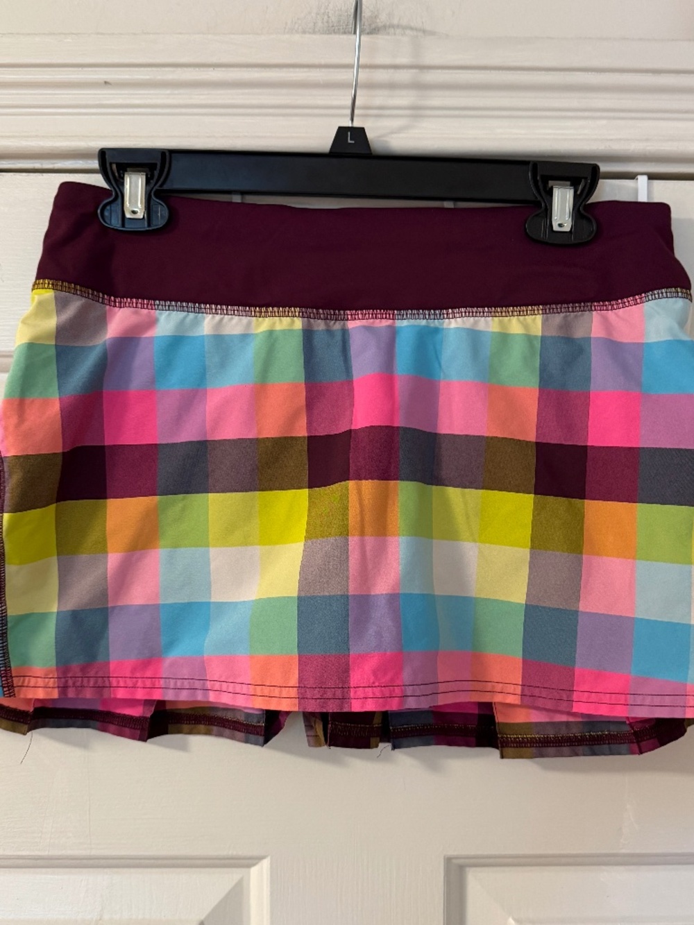 Lululemon Run Pace Setter Skirt Skort Sea Check Plum Women's 8 Gingham Plaid
